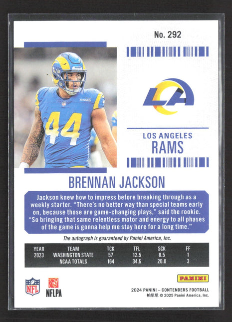 2024 Panini Contenders Rookie Ticket Brennan Jackson #292 Rc Auto