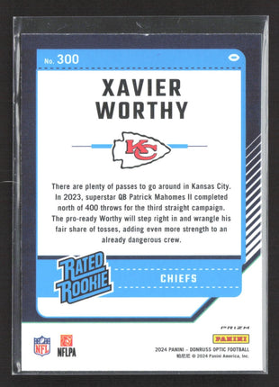 2024 Panini Optic Xavier Worthy Blue Hyper Rated Rookie #300