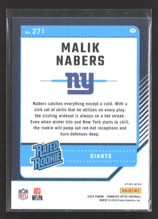 2024 Panini Donruss Optic - Rated Rookie Malik Nabers #271 Holo Prizm (RC)