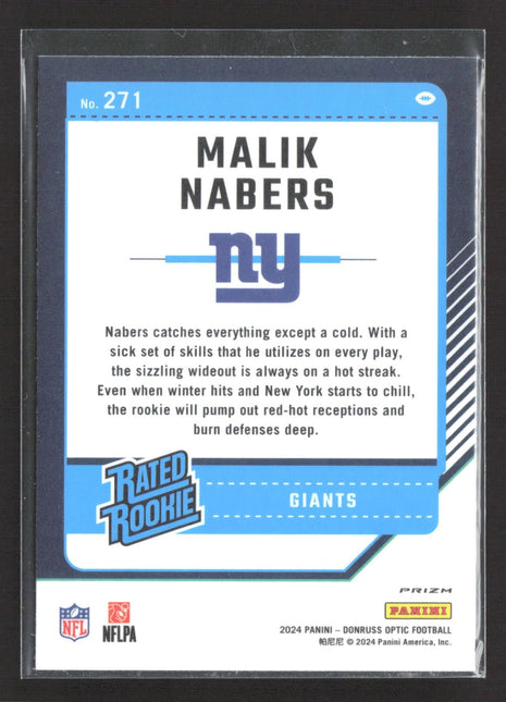 2024 Panini Donruss Optic - Rated Rookie Malik Nabers #271 Holo Prizm (RC)