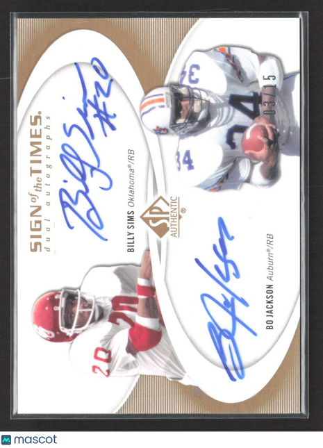 2010 Sp Authentic Sign of the Times Bo Jackson Billy Sims Auto /15 #ST2-SJ