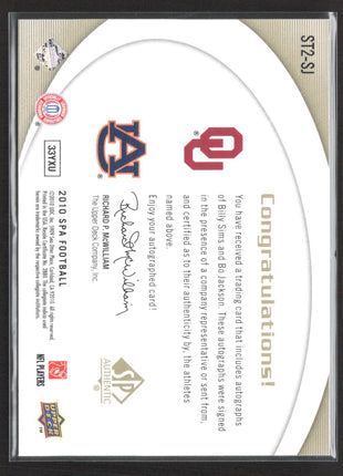 2010 Sp Authentic Sign of the Times Bo Jackson Billy Sims Auto /15 #ST2-SJ