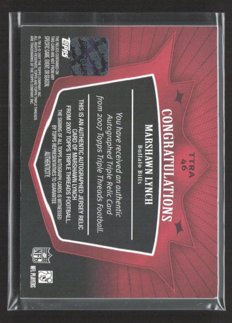 2007 Topps Triple Threads - Marshawn Lynch #TRA-46 /18 Rc Patch Auto