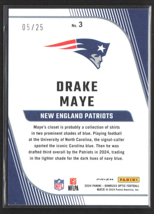 2024 Panini Optic Primary Colors Drake Maye #3 Purple Stars /25 Rc