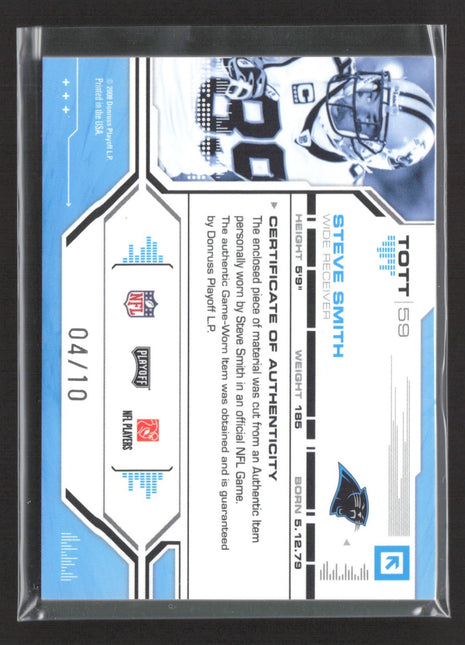 2008 Playoff Absolute Tools of the Trade Steve Smith #TOTT59 Jumbo Patch /10