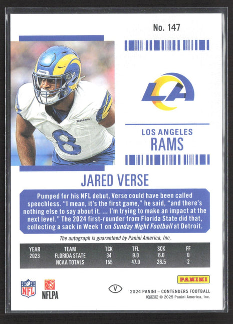 2024 Panini Contenders - Rookie Ticket Jared Verse #147 Rc Auto Variation