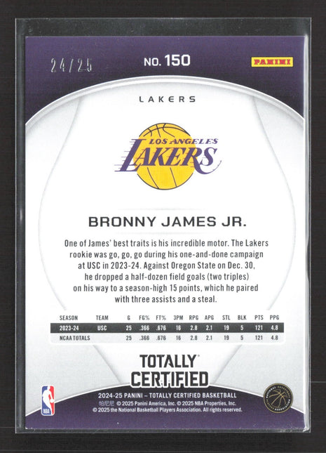 2024-25 Panini Totally Certified Rookies Bronny James #150 White Mirror (RC) /25