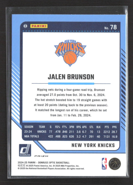 2024-25 Panini Optic Jazz Jalen Brunson #78 ssp