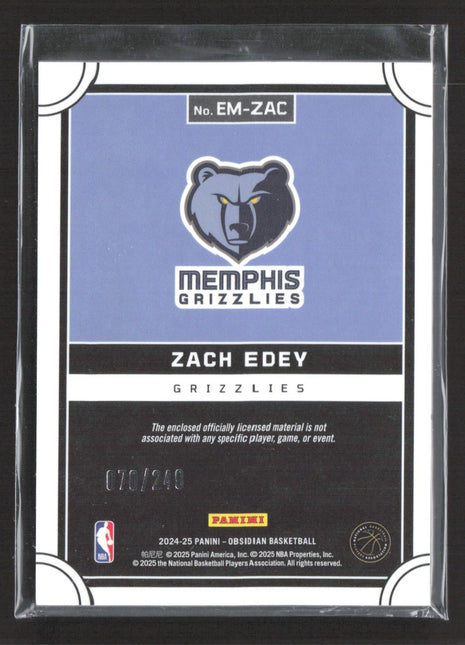 2024-25 Panini Obsidian Eclipse Zach Edey Rc Jersey /249 #EM-ZAC