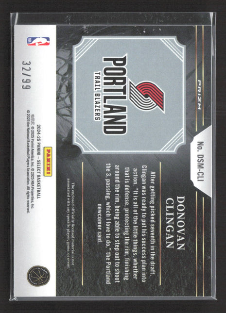 2024-25 Panini Select Draft Selections Donovan Clingan #DSM-CLI Purple Patch /99