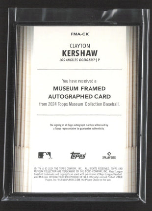 2024 Topps Museum Framed Auto Clayton Kershaw #FMA-CK Black Frame /5 Auto