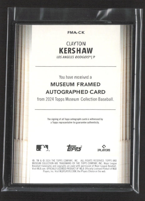 2024 Topps Museum Framed Auto Clayton Kershaw #FMA-CK Black Frame /5 Auto