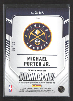 2024-25 Panini Optic Dominators Michael Porter Jr Silver Auto #DS-MPJ /99