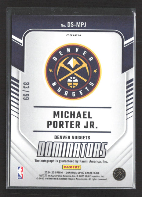 2024-25 Panini Optic Dominators Michael Porter Jr Silver Auto #DS-MPJ /99