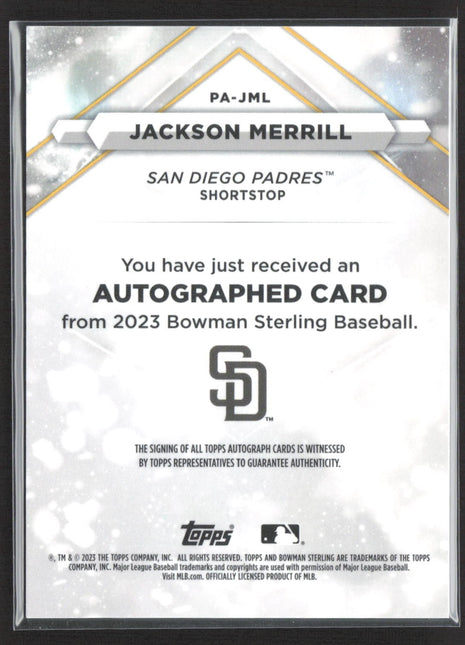 2023 Bowman Sterling - Prospect Autographs Jackson Merrill #PA-JML Auto