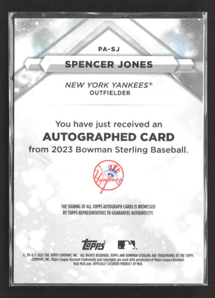 2023 Bowman Sterling - Prospect Autographs Spencer Jones #PA-SJ Rc Auto