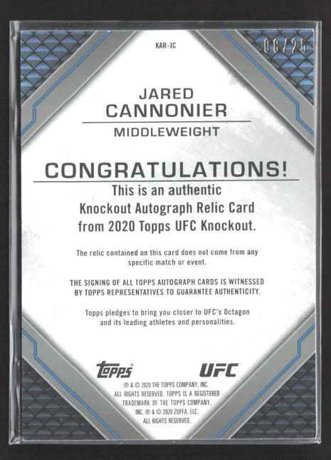 2020 Topps UFC Knockout Auto Relic Jared Cannonier #KAR-JC Purple /25