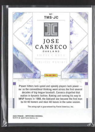 2025 Panini Impeccable Jose Canseco Timeless Moments Auto /25 #TMS-JC