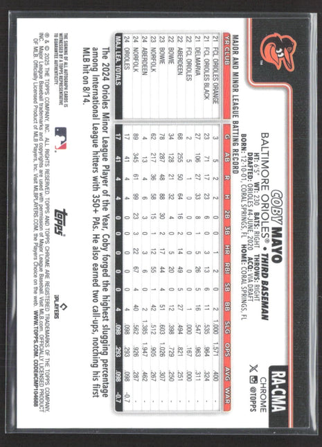 2025 Topps Chrome Logofractor Rookie Auto Coby Mayo #RA-CMA