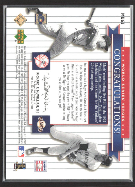2002 Upper Deck World Series Heroes Classic Juan Marichal Roger Maris Jersey