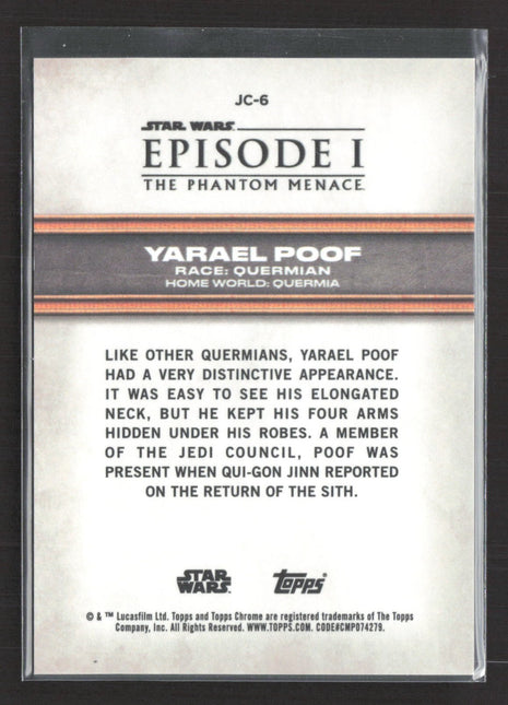 Star Wars Topps Chrome Sapphire Yarael Poof Red /5 #JC-6 Phantom Menace