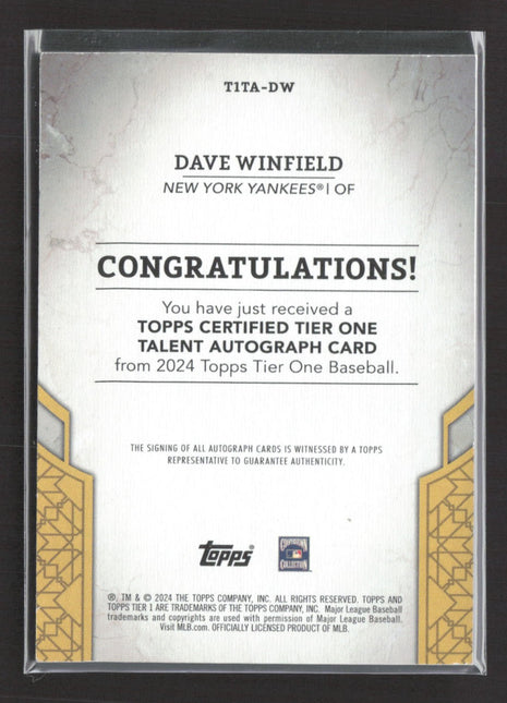 2024 Topps Tier One - Tier One Talent Autographs Dave Winfield #T1TA-DW /99 Auto
