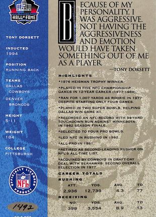 1998 NFL Hall of Fame Signature Series Tony Dorsett Auto /2500