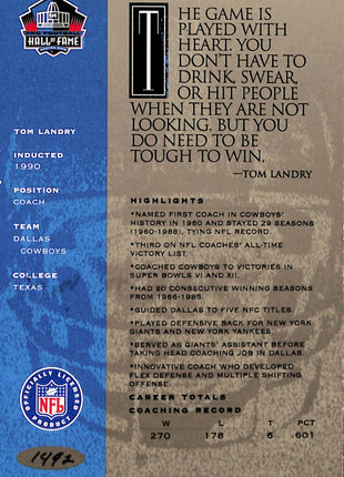 1998 NFL Hall of Fame Signature Series Tom Landry Auto /2500