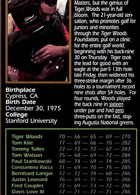 1997 CHampions of Golf Masters Collection Tiger Woods rc