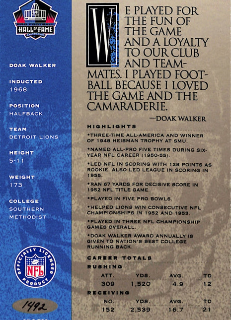 1998 NFL Hall of Fame Signature Series - Doak Walker Autographs /2500 Auto