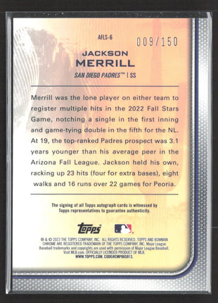 2023 Bowman Chrome - 2022 Afl Fall Stars Jackson Merrill #AFLS-6 /150 Auto