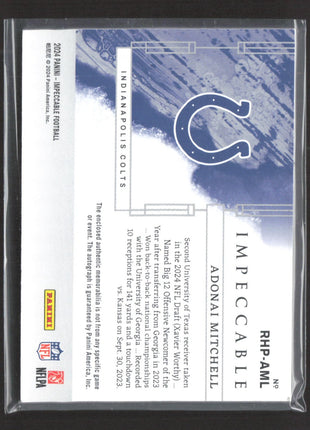 2024 Panini Impeccable Elégance Rookie Auto Adonai Mitchell Helmet & Patch /75