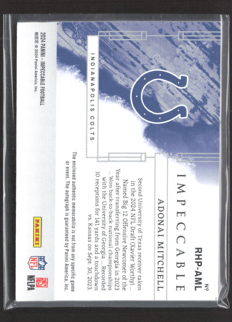 2024 Panini Impeccable Elégance Rookie Auto Adonai Mitchell Helmet & Patch /75