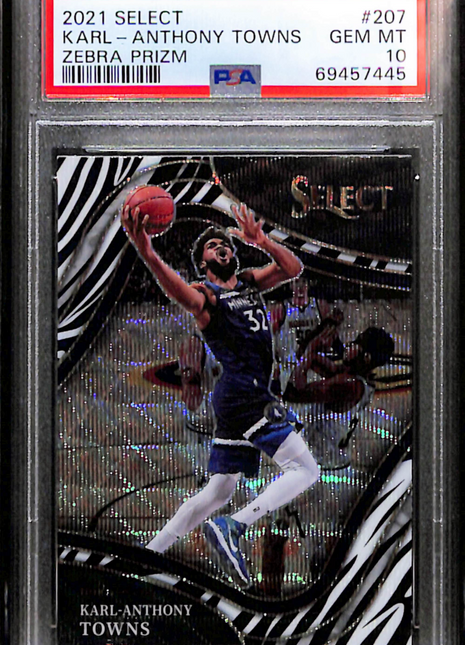 2021 Panini Select Karl-Anthony Towns #207 Zebra Prizm PSA 10