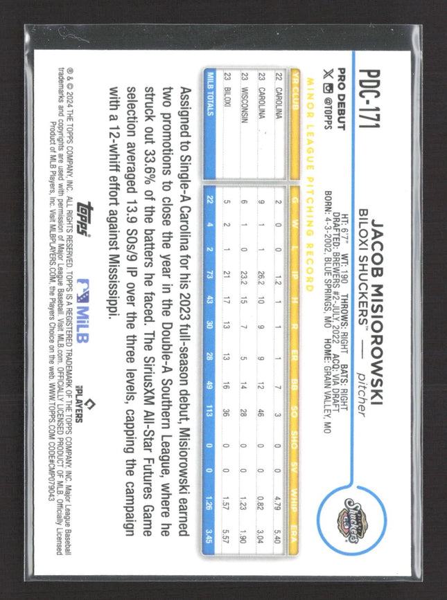 2024 Topps Pro Debut Chrome Jacob Misiorowski #PDC-171 Gold Refractor /50 (RC)