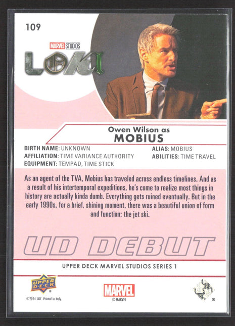 Owen Wilson As Mobius 2024 Upper Deck Marvel Studios Series 1 #109 /100