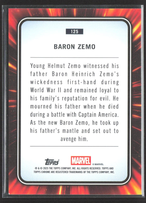 2025 Topps Chrome Marvel Sapphire Baron Zemo Green /99 #125