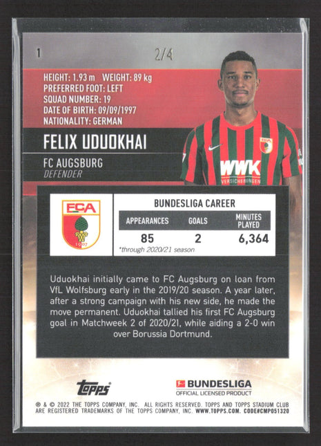 2021-22 Topps Stadium Chrome Felix Uduokhai Red Orange Electric /4 #1