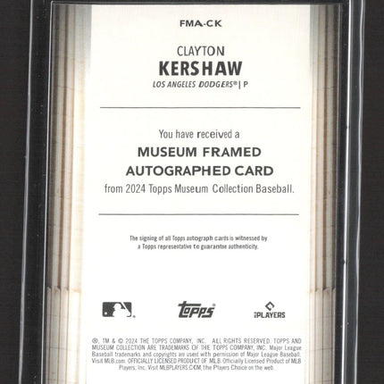 2024 Topps Museum Framed Auto Clayton Kershaw #FMA-CK Black Frame /5 Auto