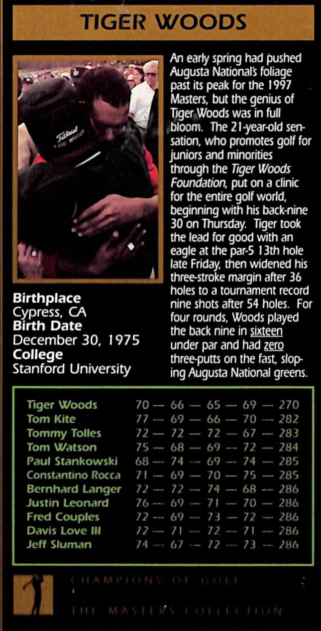 1997 CHampions of Golf Masters Collection Tiger Woods rc