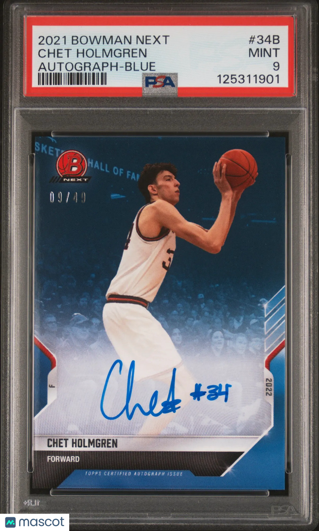 2021 Bowman Next Chet Holmgren #34B Autograph Blue 09/49 PSA 9