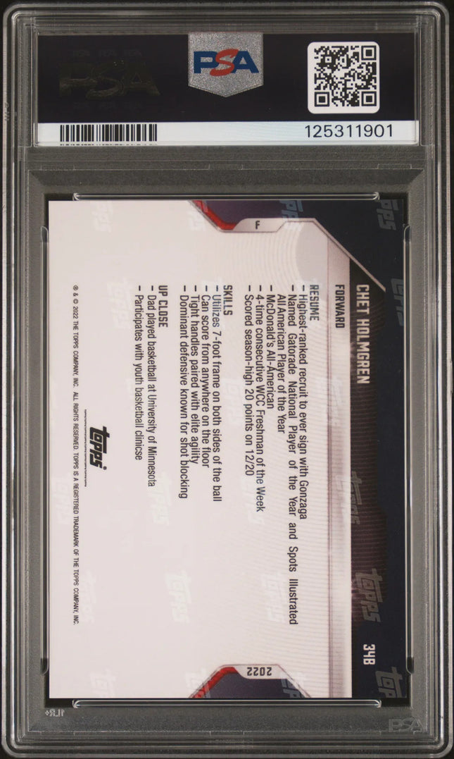 2021 Bowman Next Chet Holmgren #34B Autograph Blue 09/49 PSA 9