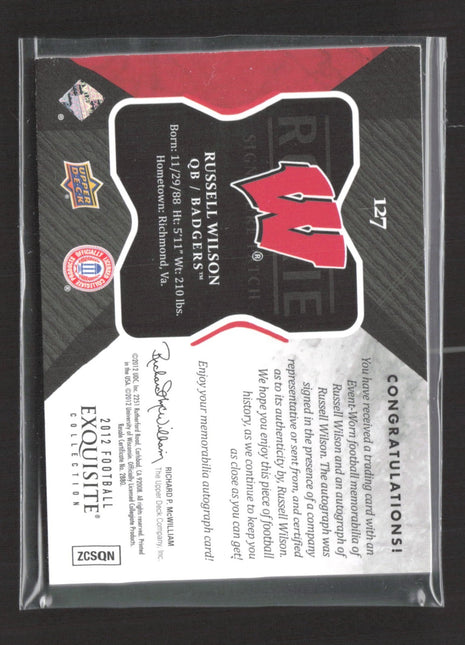 2012 Exquisite Collection Rookie Auto Patch Russell Wilson Gold /50 #127