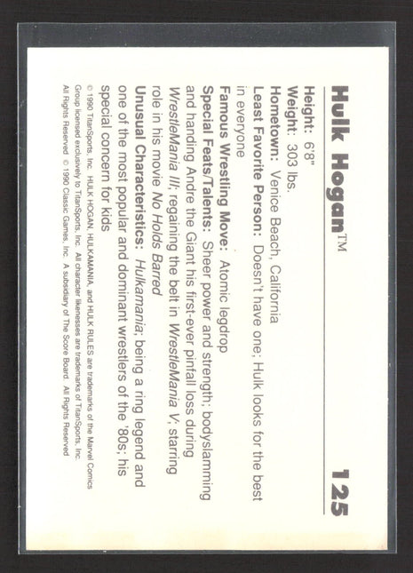 1990 Classic WWF Hulk Hogan Hulkster #125