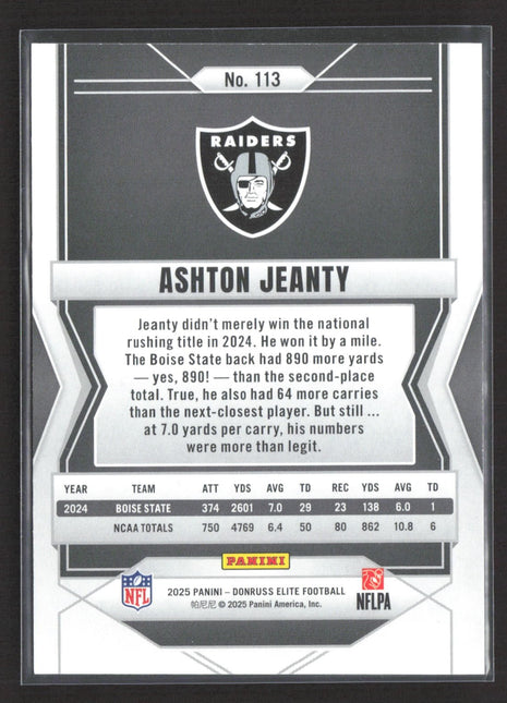2025 Panini Elite Ashton Jeanty Rc Gold /10 #113