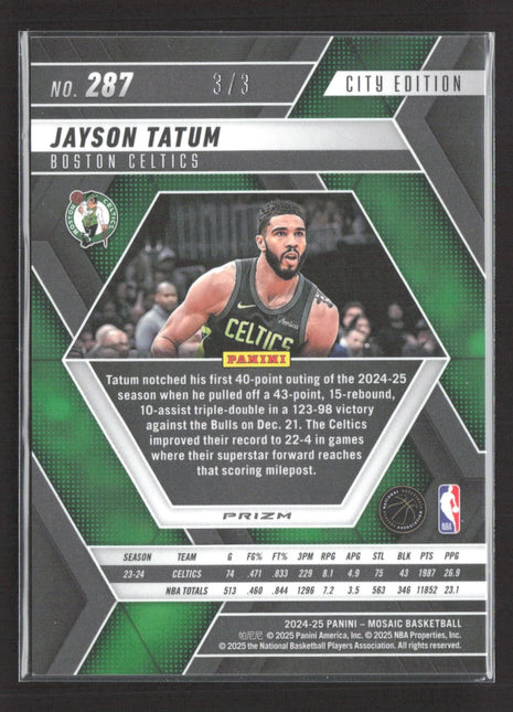 2024-25 Panini Mosaic Fast Break Jayson Tatum Black Gold Disco /3 #287