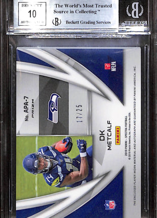 2019 Panini Spectra Aspiring Patch Auto Neon Pink D.K. Metcalf /25 BGS 9 Auto 10