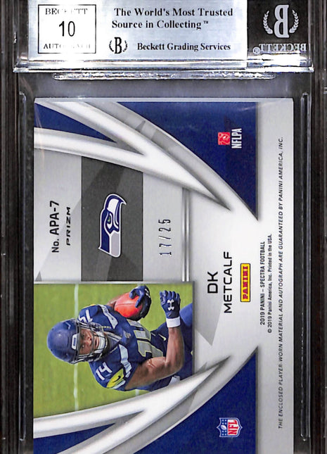 2019 Panini Spectra Aspiring Patch Auto Neon Pink D.K. Metcalf /25 BGS 9 Auto 10