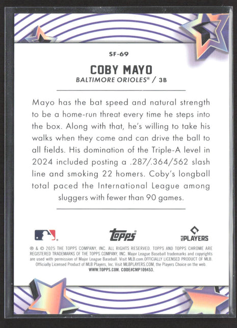 2025 Topps Cosmic Chrome Coby Mayo #SF-69 Orange Refractor /25 (RC)