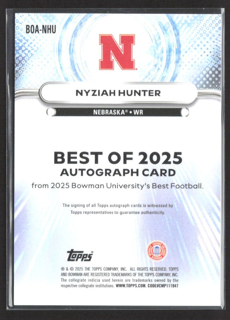 2025 Bowman University Best Nyziah Hunter Red Refractor Auto /5 #BOA-NHU